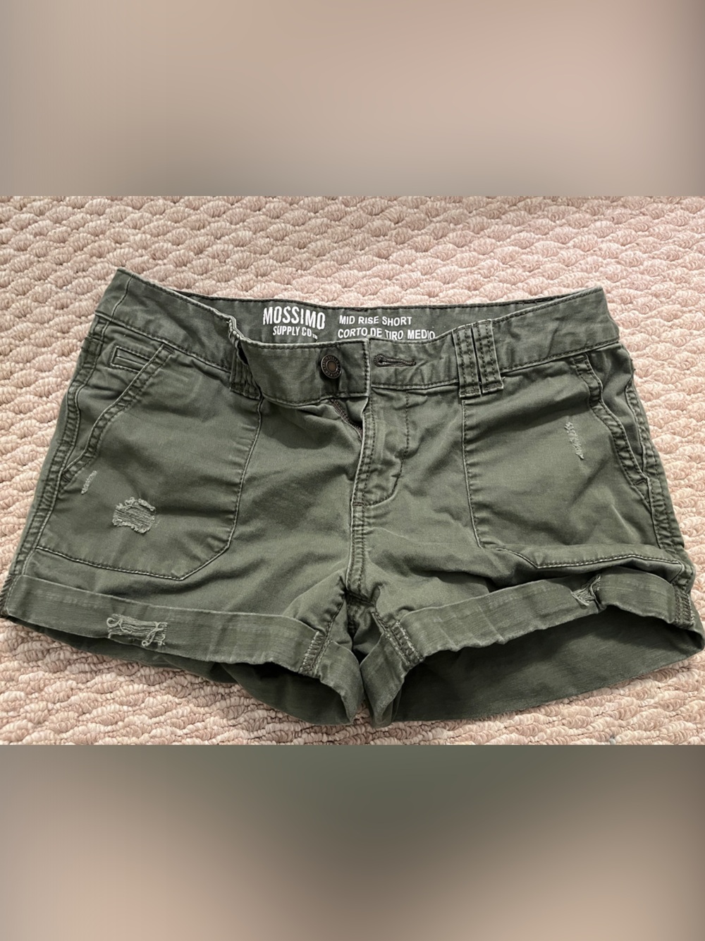 Mossimo Supply Co. Olive Green Mid-Rise Jean Cutoff Shorts